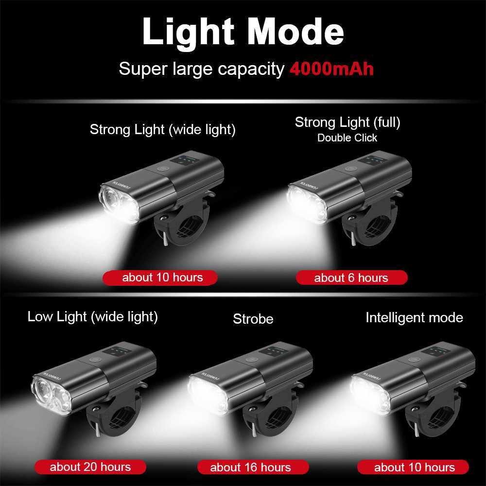 자전거 조명 자전거 조명 1000LUMEN 4000mAH 자전거 헤드 라이트 파워 뱅크 뱅크 라이트 핸들 바 충전 MTB 도로 사이클링 하이라이트 P230427