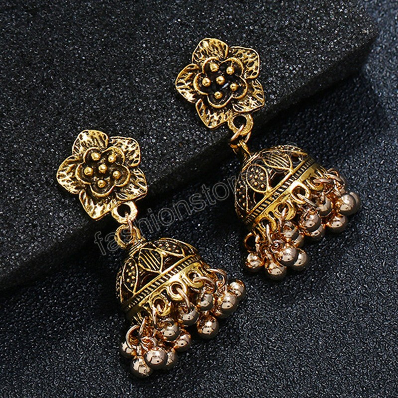 Rétro fleur cloche pendentif boucles d'oreilles femmes dames Vintage Style ethnique cloche gland boucles d'oreilles bohème fête bijoux cadeaux