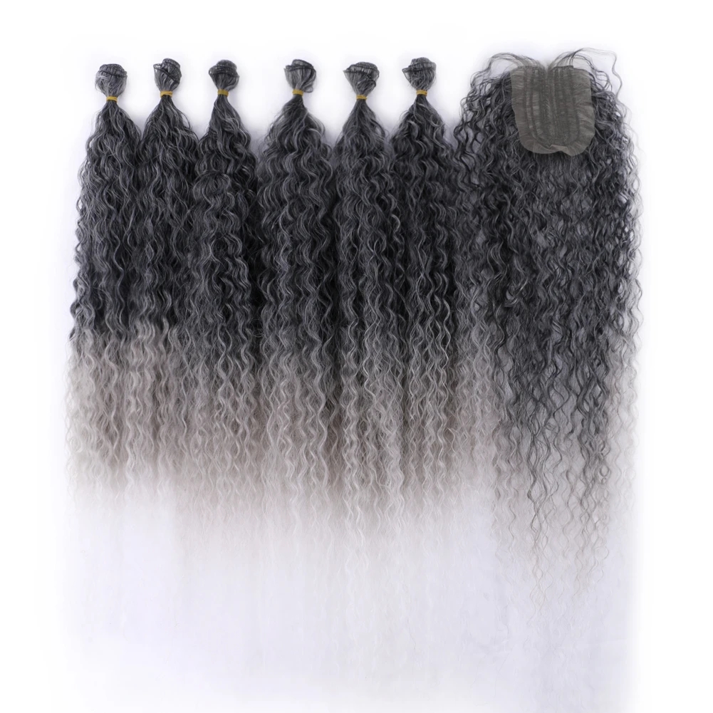 Salt and pepper silver grey kinky curly human hair weaving ombre black to gray weft hair bundles 100g/pack 