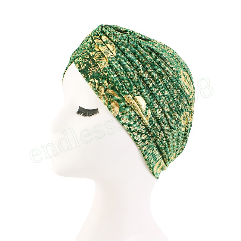 Spring Femmes Gold Sparkly Shiny Print Turban Hat Bons musulmans CHEMO CHEPEUR HIJAB HEURS PERTE COURT