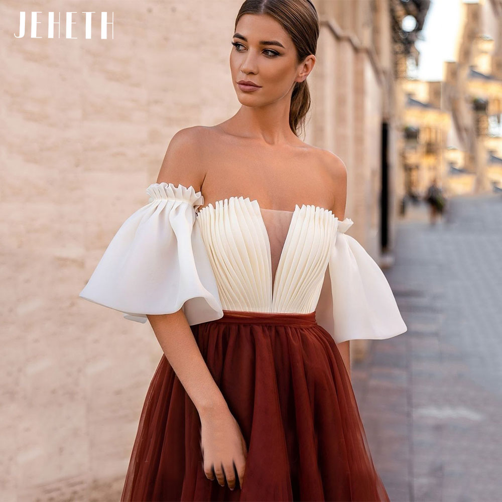 Jeheth stropplös bränd orange tulle prom klänning mode pleat snörning backless aftonklänningar skräddarsydd med bågerockar