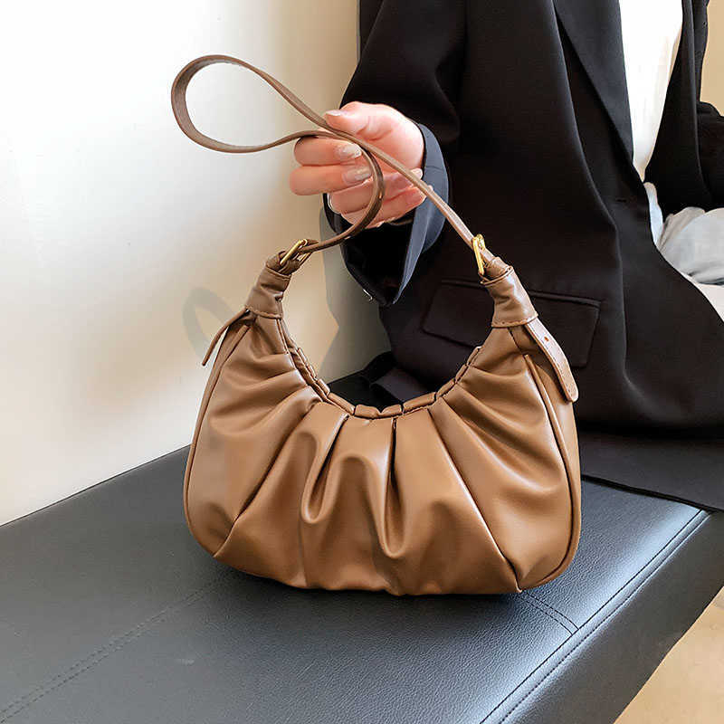 Totes 2022 Marca Bolsas de Axila para Mulheres Bolsa de Ombro de Couro de Alta Qualidade Moda Bolsas e Bolsas Bolsa Clutch Plissada de Designer