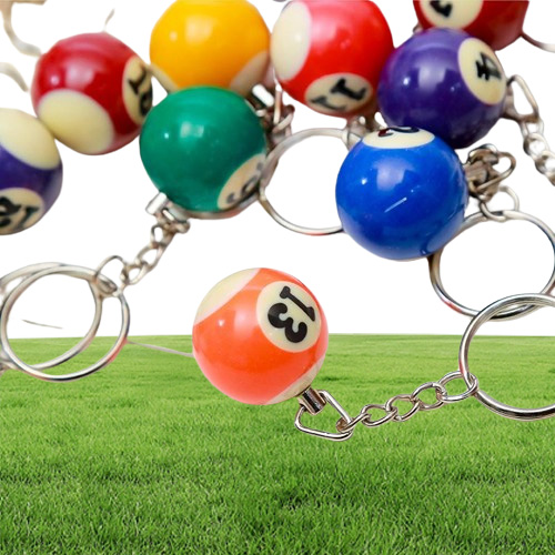 setlot Mini Billiards Shaped Keyring blandade färgglada biljard Pool Small Ball Keychains Creative Hanging Decorations8187643945657