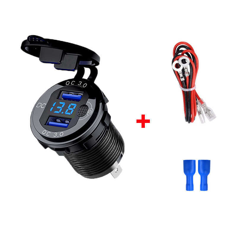 12/24V Alluminio Metallo 36W QC3.0 Dual USB Caricabatteria da auto motore Presa impermeabile con interruttore voltmetro Adattatore di ricarica rapido rapido