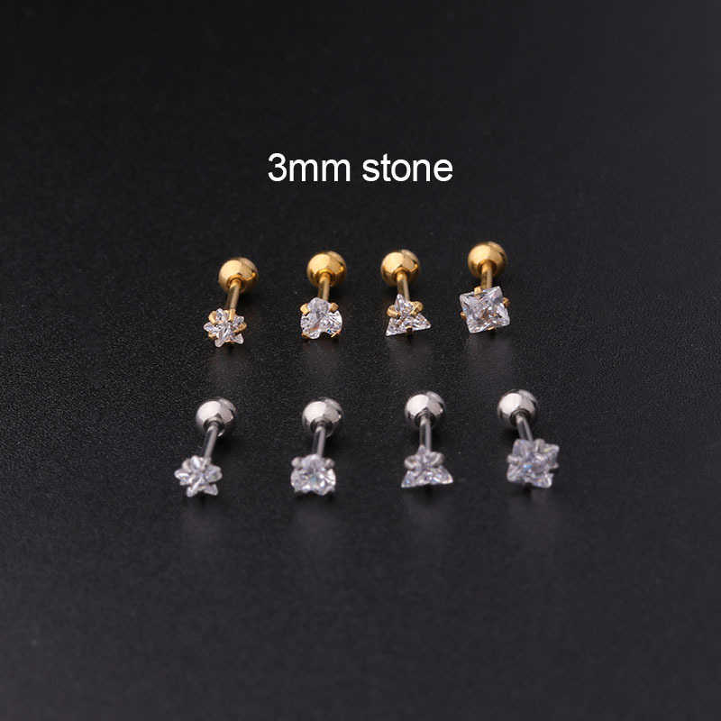 3mm-5mm Pentagramme Amour Triangle Carré Boucle D'oreille Cubique Zircon 20g Tige Mince En Acier Inoxydable Vis Boule Earbone Nail Piercing Boucles D'oreilles Stud 14K Bijoux En Or