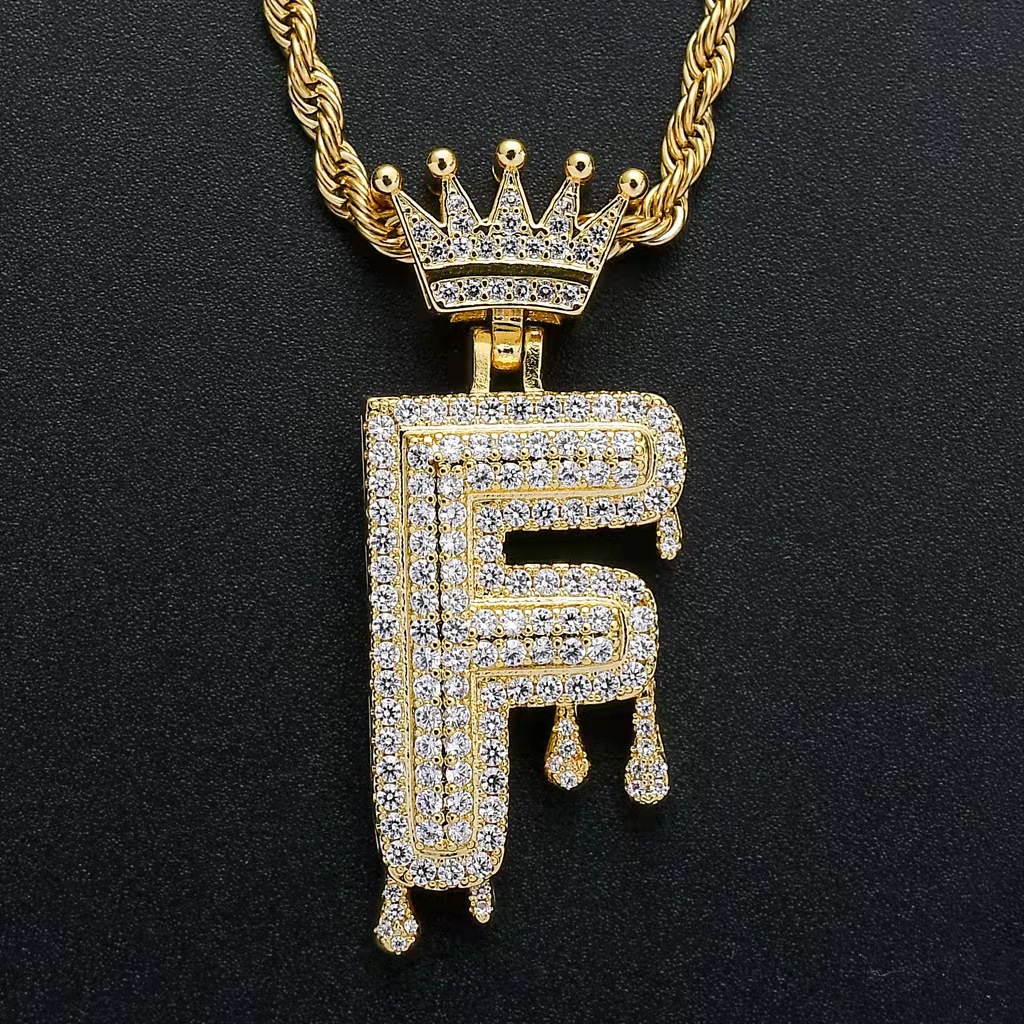 Hip Hop Crown Waterdrop Art A-Z Letters Netters Netlace Bling Full Zircon Jewelry Men Gift Hight