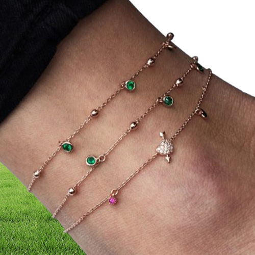 925 sterling silver cz drop anklet foot jewelry gold plated beaded chain cz station elegance women girl gift chain anklet 215cm7872586