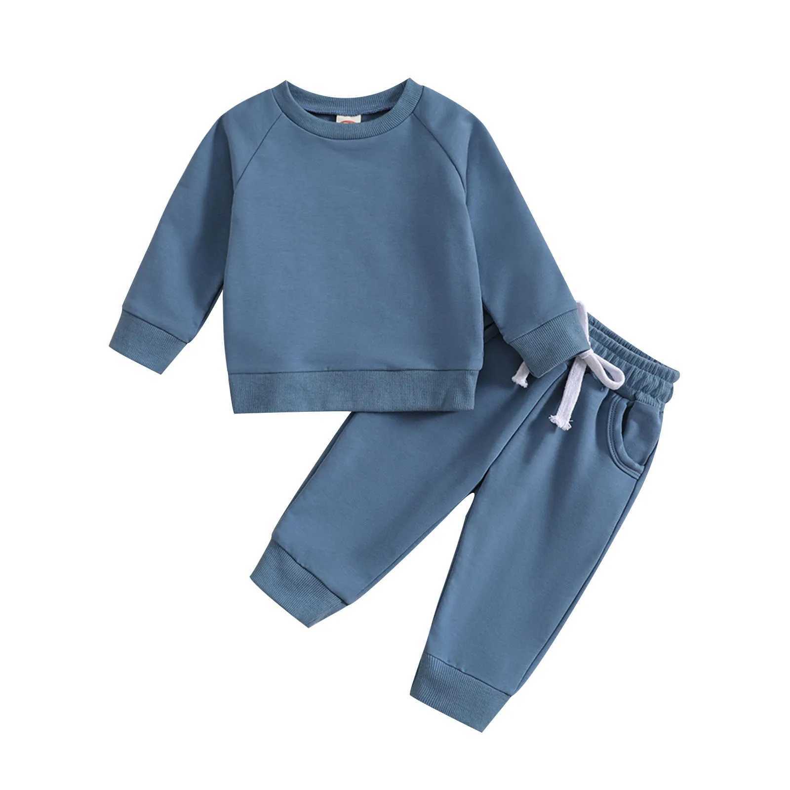 Set di abbigliamento Solido Autunno Vestiti bambini Bambino Ragazzi Ragazze Manica lunga Solid Camicia Pullover Top Pantaloni Abiti invernali R231127