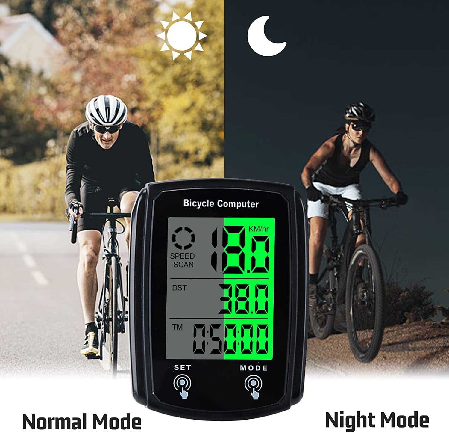 Vattentät cykeldator trådbunden cykel hastighetsmätare Kursättare cykeldator LCD -skärm med bakgrundsbelysning