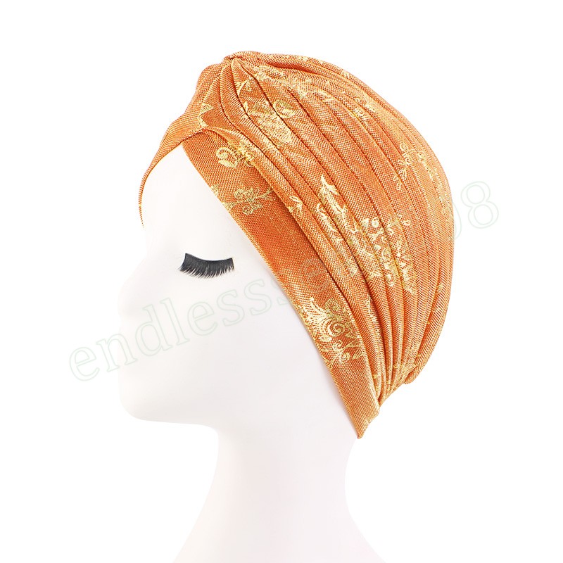 Spring Femmes Gold Sparkly Shiny Print Turban Hat Bons musulmans CHEMO CHEPEUR HIJAB HEURS PERTE COURT