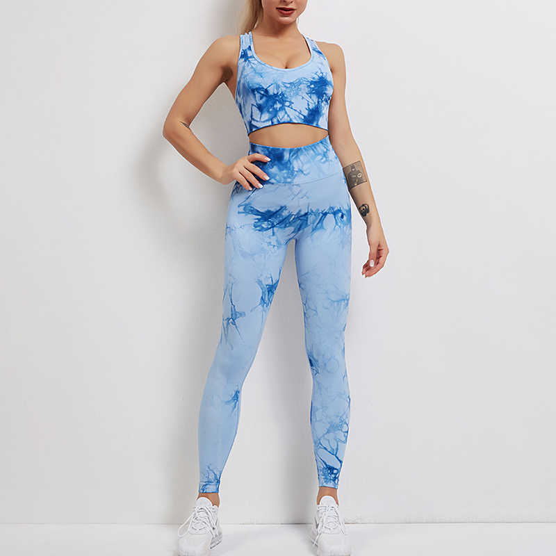 Yoga Outfit Vrouwen Fitness Yoga Sets Sexy Push Up Bh Naadloze Tie Dye Workout Suits Hoge Taille Leggings Gym Sport Training Sets Vrouwelijke P230504