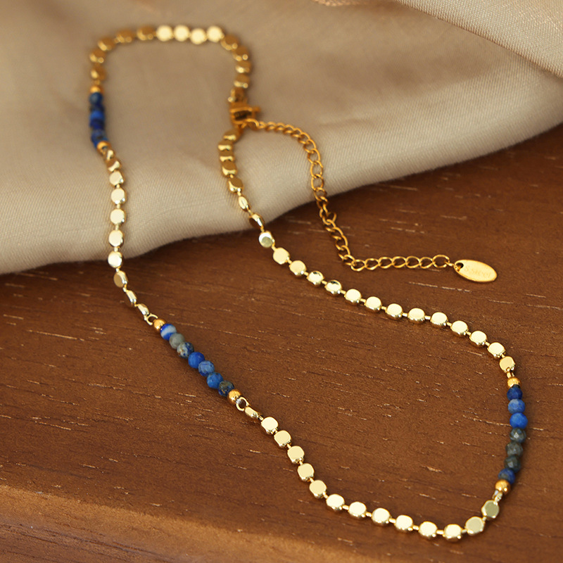 stile chic vendite transfrontaliere personalità gioielli perline splicing blu pietra naturale collana in acciaio al titanio con perline fatte a mano tutto