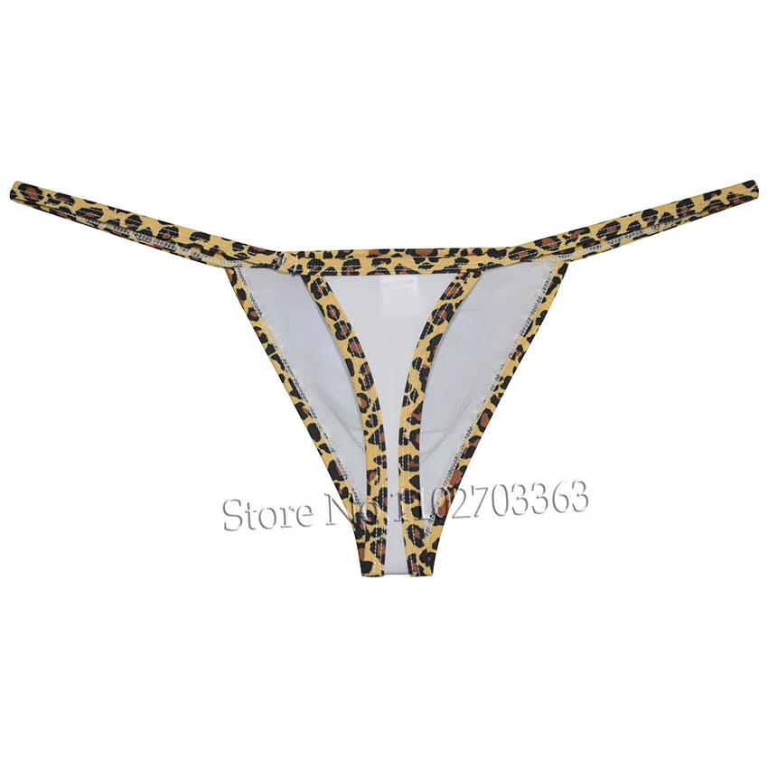 Men Binding Leopard Thong G-String Underwear Thin Ice Silk Hipster Sissy Mini Bikini Micro Trunks Tangas