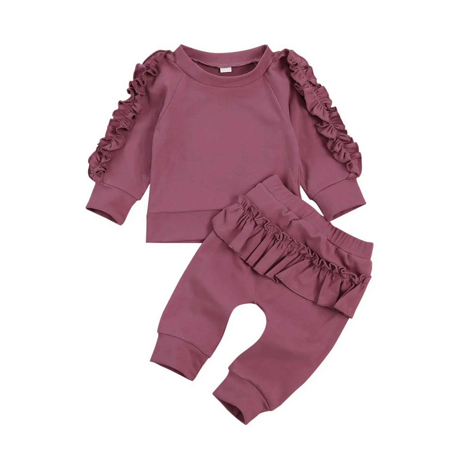 Conjuntos de ropa Conjunto de 2 piezas con volantes bonitos para bebés recién nacidos, Tops de algodón de manga larga + pantalones, conjunto informal de otoño e invierno para niñas R231127