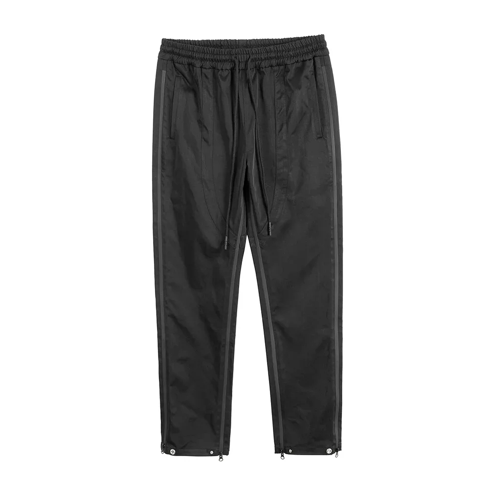 Double Zipper Nylon Casual Track Pants for Men Straight Baggy Cargos Patchwork Loose Trousers