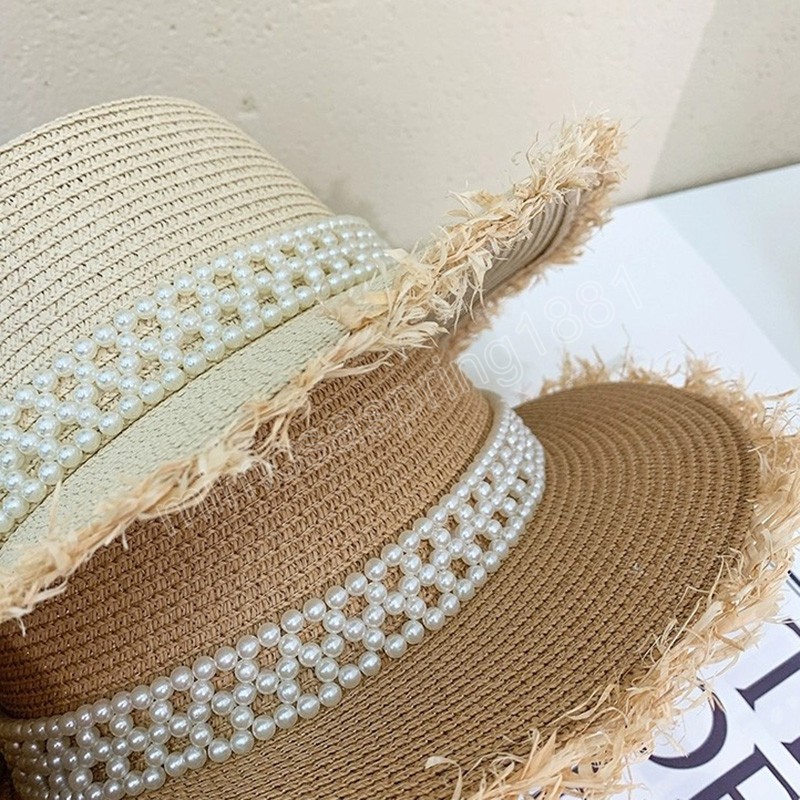 Sonnenhüte Frauen Männer Sommer Frühling Runde Spitze Perle Strohhüte Outdoor Strand Sonnenschutz Frauen Breite Krempe Hüte Sombreros De Mujer