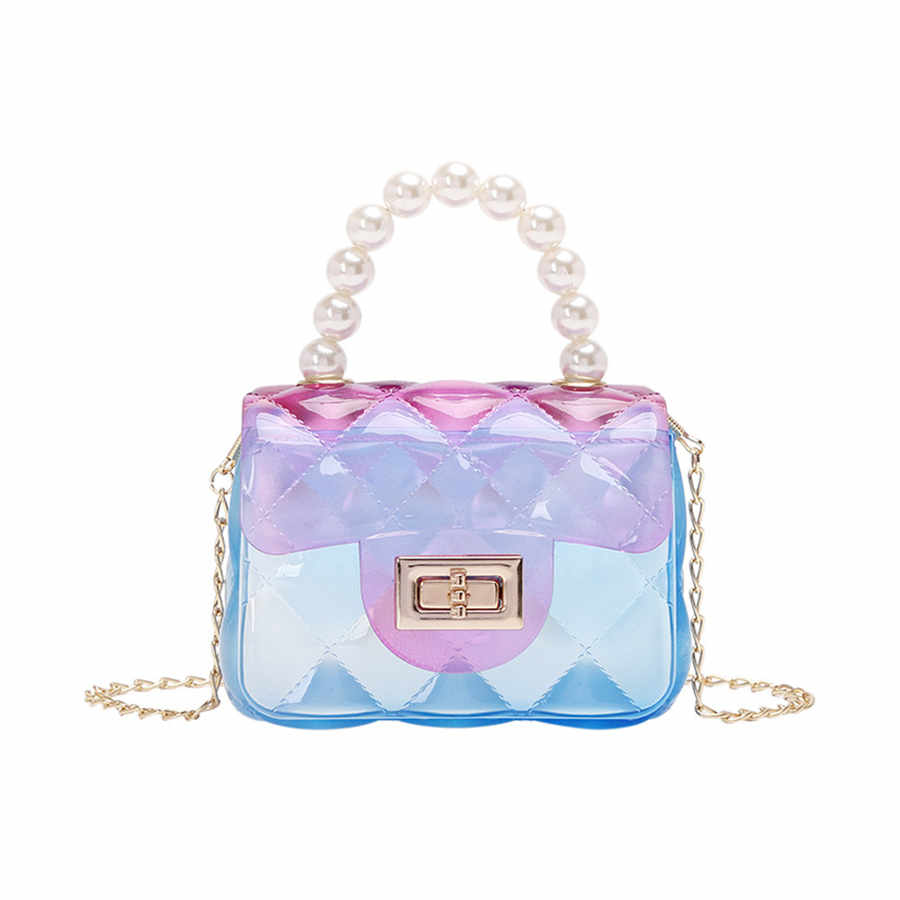 Mini sac à main en gelée couleur bonbon, petit sac à bandoulière Transparent, sacs à main de princesse mignons avec poignée en perles pour enfants