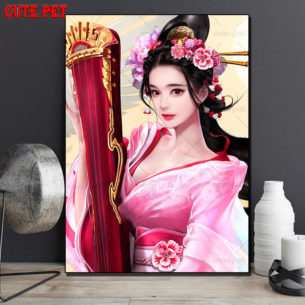 Costura oriental mulher clássica pintura de diamante diy cross stitch fantasia fada quadrada completa redonda diamant bordado kit de mosaico decoração