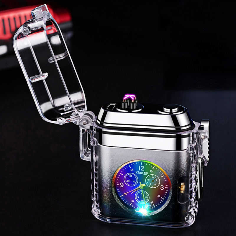 Gradient Coloré Transparent En Alliage De Zinc Double ARC Briquet Coupe-Vent USB Charge Cyclique Portable Longe Montre Herbe Cigarette Tabac Porte-Fumeur DHL