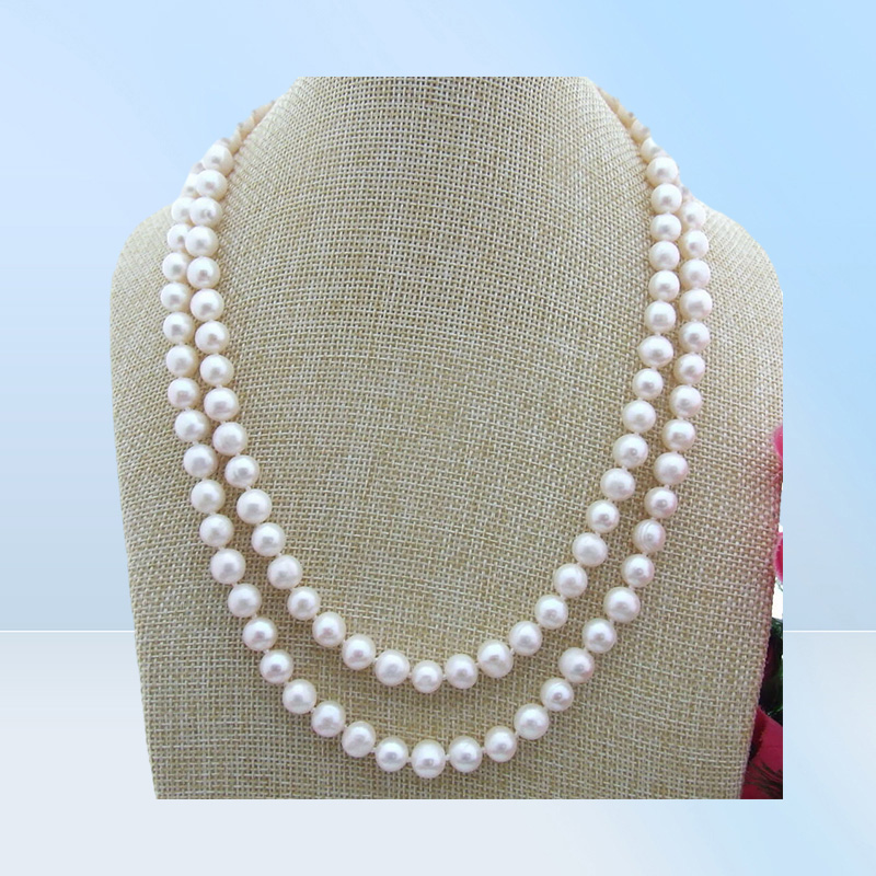 Handgjorda 78mm White Freshwater Cultured Pearl Micro Inlay Zircon Accessories Bowknot Flower Sweater Necklace Long 5053CM3169796