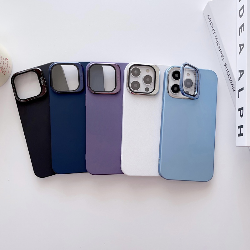 Lens Protection Folding Bracket 2in1 Phone Case für iPhone 14 Pro Max 12 Por 14 13 Pro Max 13 Fashion Navy Blue Matte Hard Cover