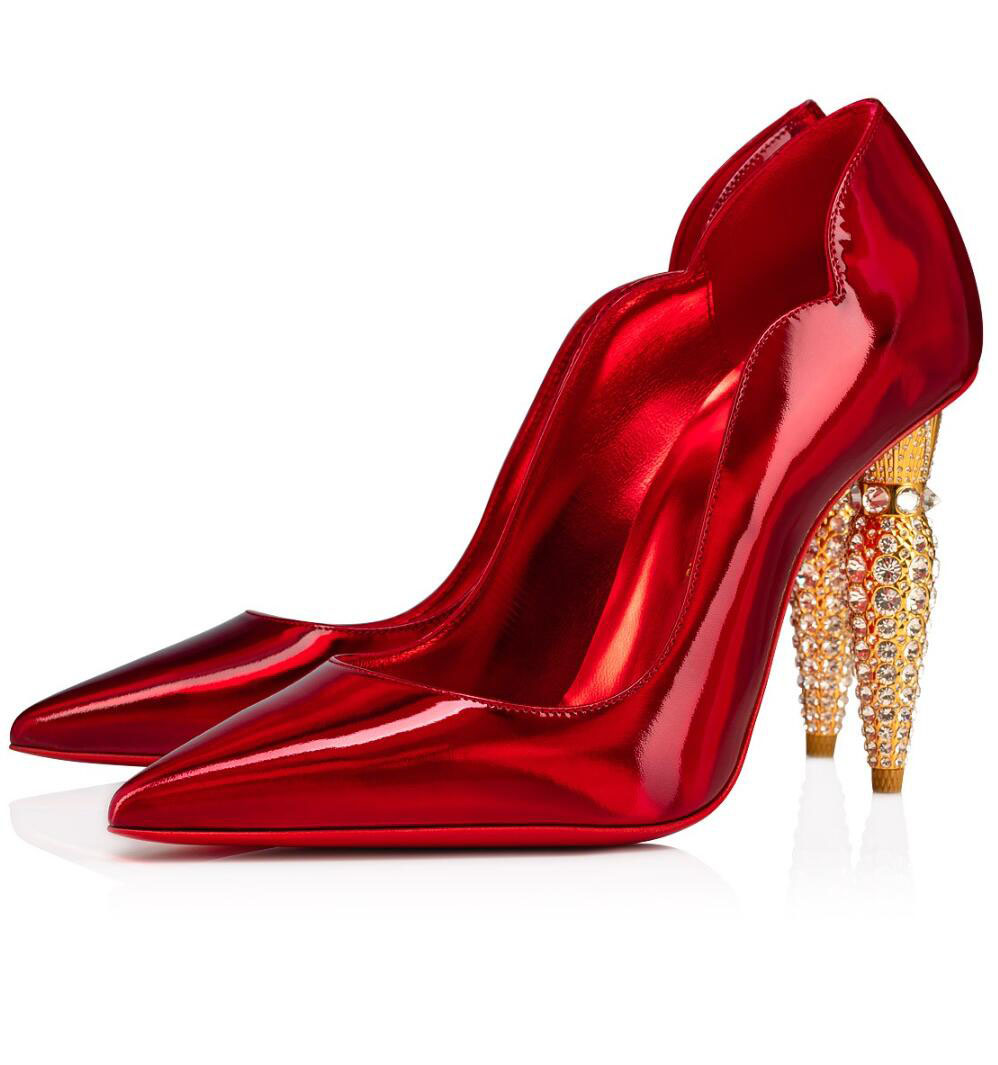 Лучшие роскошные брендовые сандалии Queen с губной стразой, туфли из лакированной кожи с острым носком, женские туфли на высоком каблуке для вечеринки, свадьбы, женские туфли-лодочки, сексуальные прогулочные туфли EU35-44 с коробкой