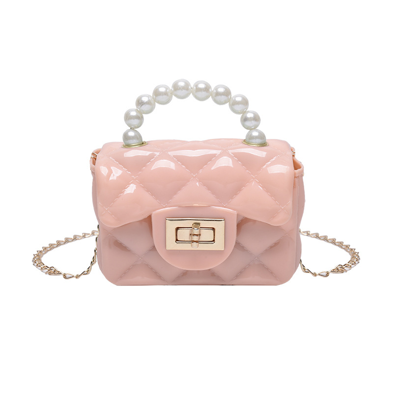 Children's Bag New Girl Pearl Handbag Small Fragrant Wind Lingge Jelly Bag Mini One Shoulder Crossbody Bag