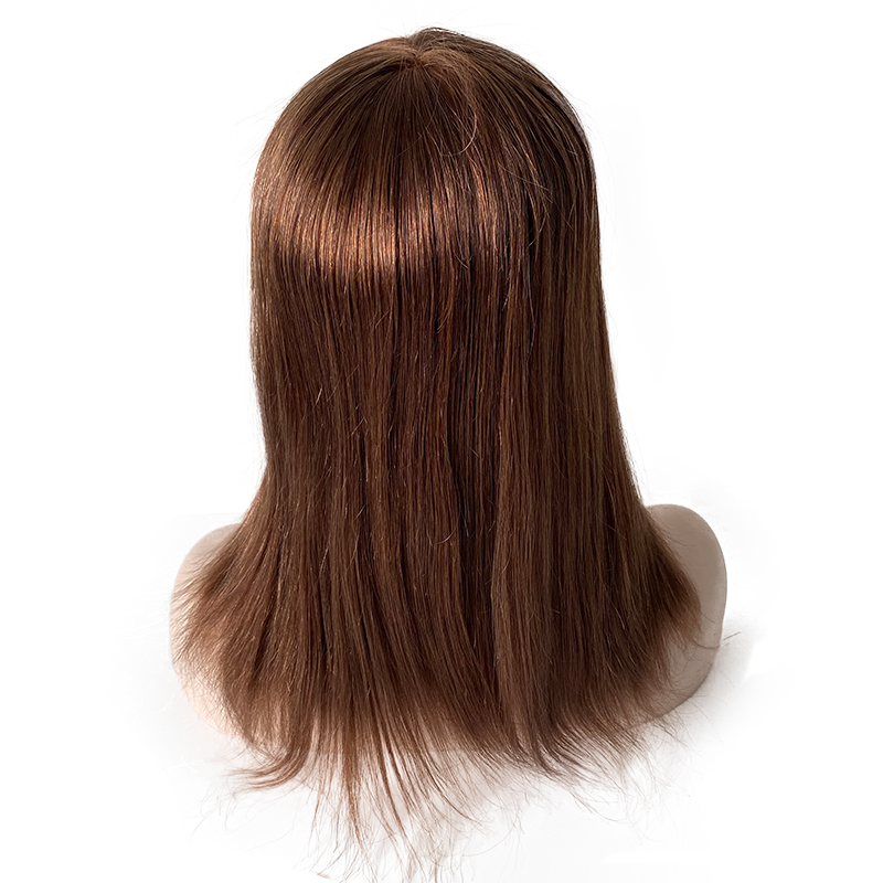 14 tum brun färg 4# brasilianska jungfruliga mänskliga hårsystem 7x9 Q6 Toupee Swiss spetskoppare för svart kvinna
