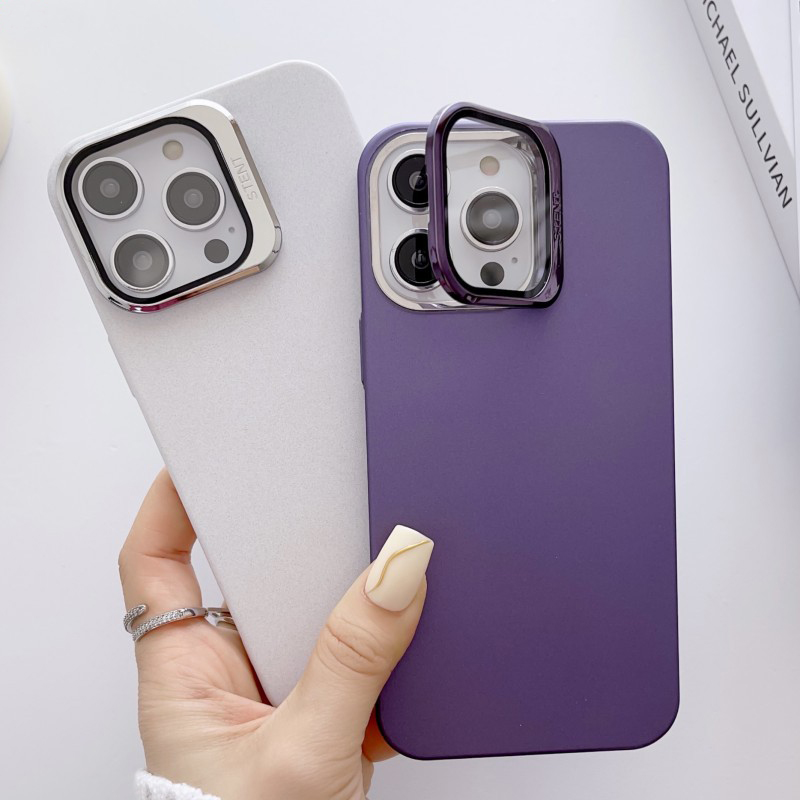 Lens Protection Folding Bracket 2in1 Phone Case für iPhone 14 Pro Max 12 Por 14 13 Pro Max 13 Fashion Navy Blue Matte Hard Cover
