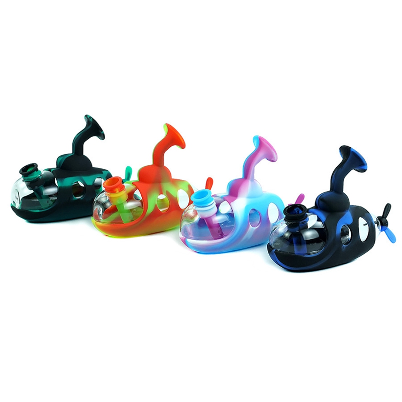 Latest Colorful Silicone Submarine Style Pipes Bubbler Filter Portable Removable Dry Herb Tobacco Glass Bowl Cigarette Cigar Bong Holder Waterpipe Smoking DHL