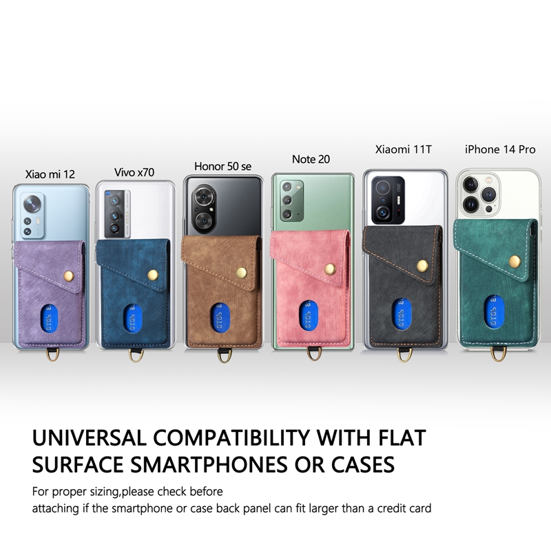 Retro Leather Cases For Iphone 15 14 13 12 Samsung Galaxy S24 S23 S22 Note 20 Universal Card Slot 3M Sticker ID Credit Pocket Back Stick On Phone Cover Skin Pouch Strap