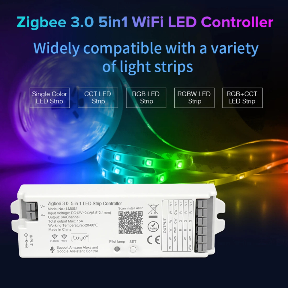 Zigbee 3.0 WiFi 2.4GHz LED Controller 5 in 1 Hue Bridge Tuya Dual Mode Gateway Smart Things Alexa Google Assistance DC5V-24V