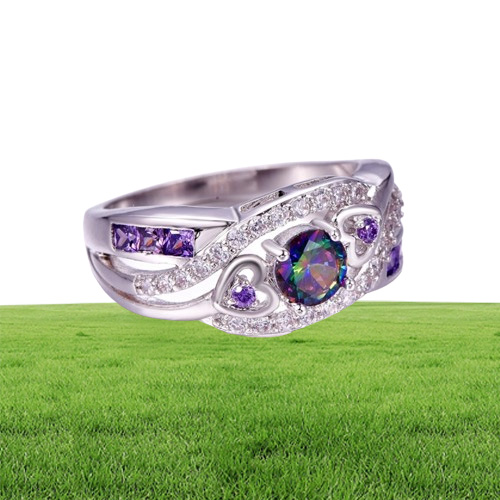 Yhamni 100 Solid 925 Sterling Silver Ring Purple Color Cubic Zirconia Ring Fashion WeddingRingsギフトZR8098104712