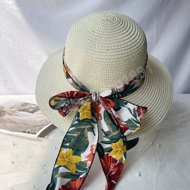 Summer Women Beach Black White Ribbon Hat Bow Raffia Hat Temperament Flat Cap Straw Hats Women's Beach Hat