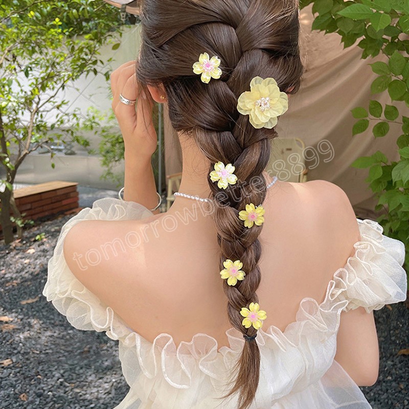 Mini Barrettes à fleurs mignonnes pour filles et femmes, pinces à cheveux en perles douces, épingles à cheveux en métal, accessoires pour enfants, 1/5 pièces