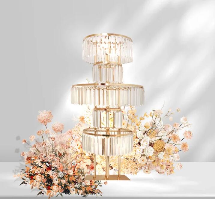 Novo estilo Crystal Flor Rack Arch Gold Stand Road Lead Wedding Piece Central Flower Rack para decoração de festa do evento