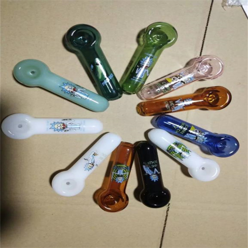 Glass Pipes Smoking Manufacture Hand-blown hookah Cartoon printed stained glass pipe