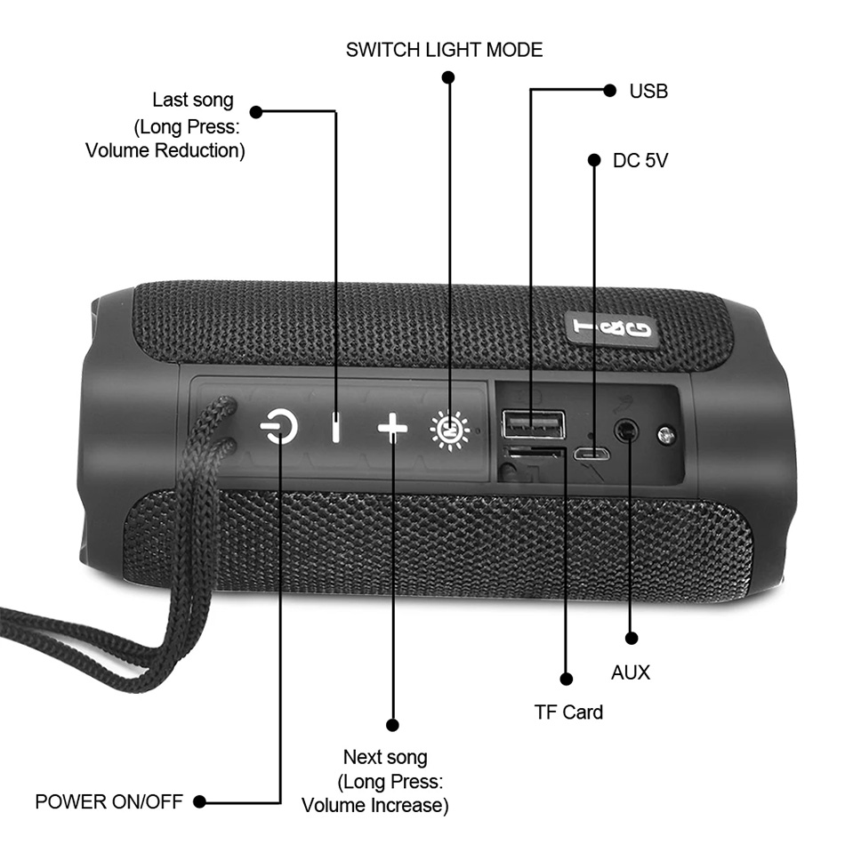 TG227 Bluetooth haut-parleur portable Double basse LED LED SUBWOOFER EXTÉRIEUR COLUMNE EN OUTPERSHER BOOMBOX-BOOMBOX FM STEREO MUSIC STÉRIER