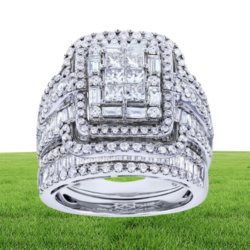 Wedding Rings Charm Female White Crystal Stone Ring Set Luxury Big Silver Color For Women Vintage Bridal Square Engagement57704114219300