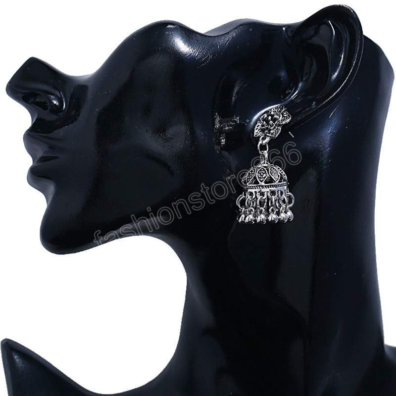 Rétro fleur cloche pendentif boucles d'oreilles femmes dames Vintage Style ethnique cloche gland boucles d'oreilles bohème fête bijoux cadeaux