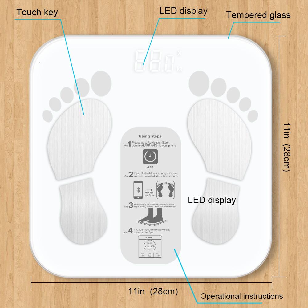 Умные цифровые электронные весы для ванной комнаты, совместимые с Bluetooth, весы для взвешивания ИМТ, анализатор приложений, обмен социальными приложениями