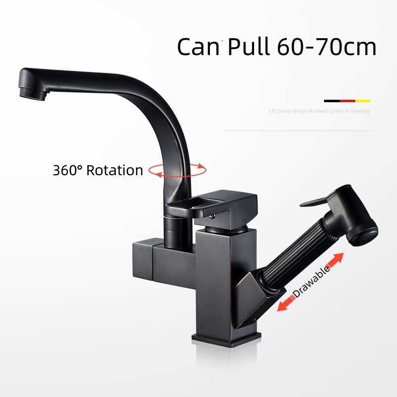 Stainless Steel Bathroom Faucet Pull Out Hot Cold Water Sink Mixer Tap Temperature And High Pressure Kitchen Faucet