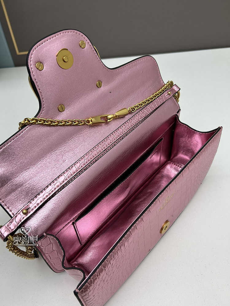 Women Designer Valentins New Square Pearl Pink LOC Handheld Small Square Solid Handheld One Shoulder Crossbody Crocodile Pattern Cowhide Chain X0VBY