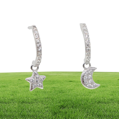 floating moon star charm 925 sterling silver earring High quality minimal dainty delicate tiny moon star drop cute girl gift silve7383006