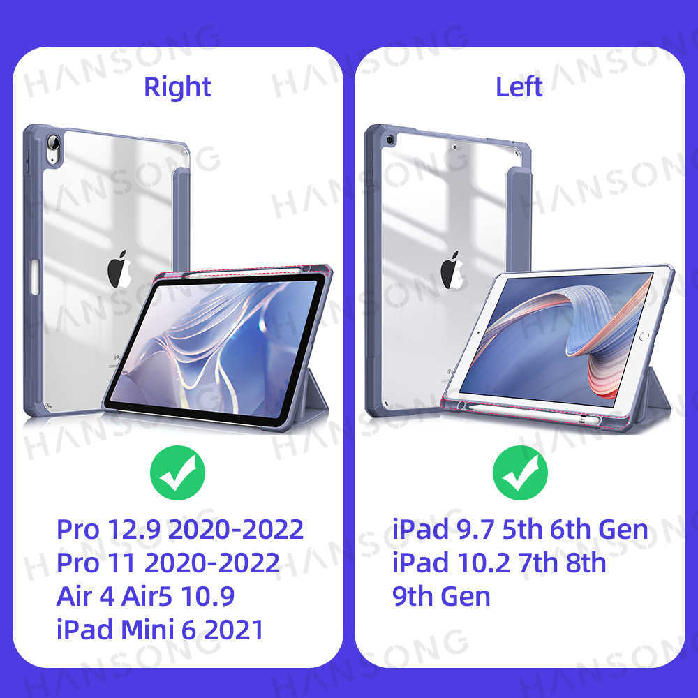 Tablet PC hoesjes Tassen voor iPad case 2023 Mini 6 Pro 11 9e Generatie Case 10.2 2023 9.7 5e 6e Air 4 5 10.9 10e PU Silicon Transparante Cover Funda W0427