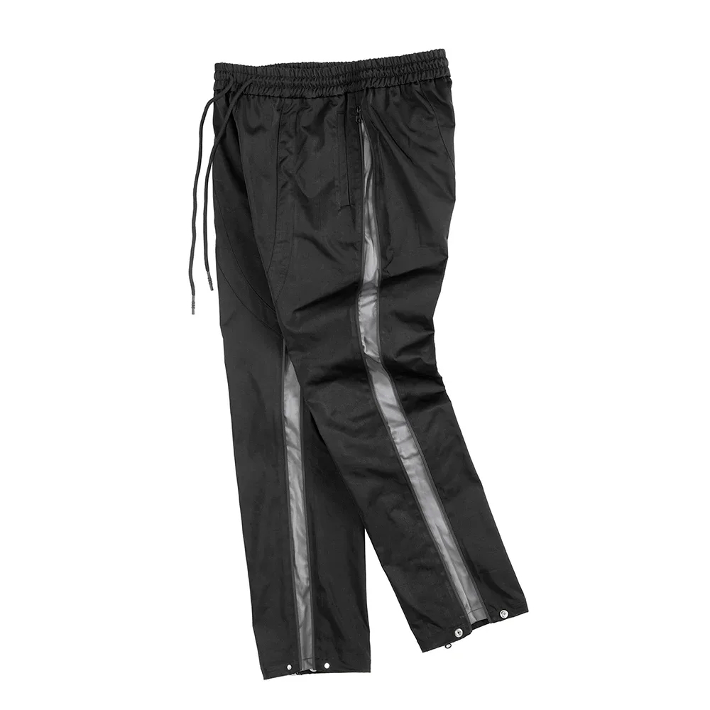 Double Zipper Nylon Casual Track Pants for Men Straight Baggy Cargos Patchwork Loose Trousers