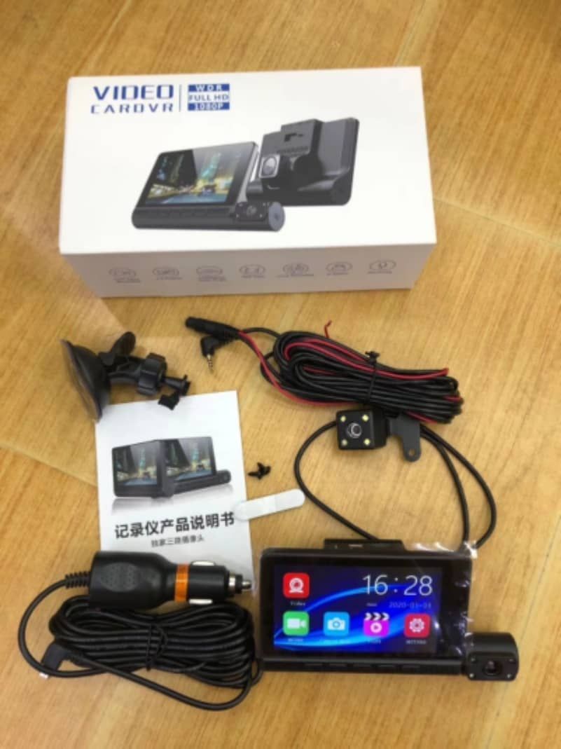 高品質4インチHD 1080p車DVRビデオレコーダーダッシュカム3レンズスマートGセンサーカメラ170度広角ウルトラ解像度インテリアとリアカメラ