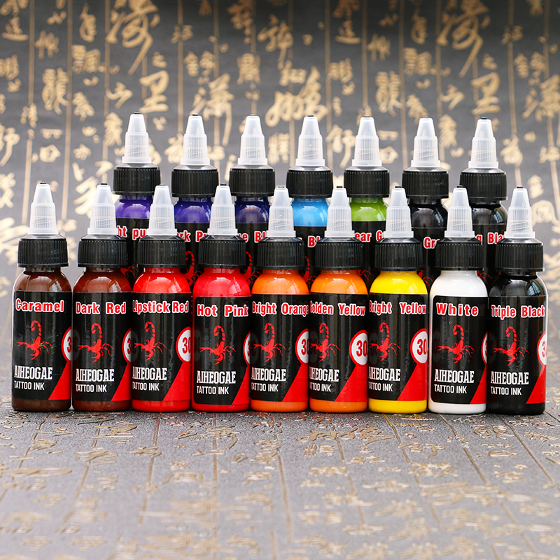 14 flessen tattoo-inktset kit 1oz tattoo-inkten 30ml zwarte body art pigment permanente make-up benodigdheden