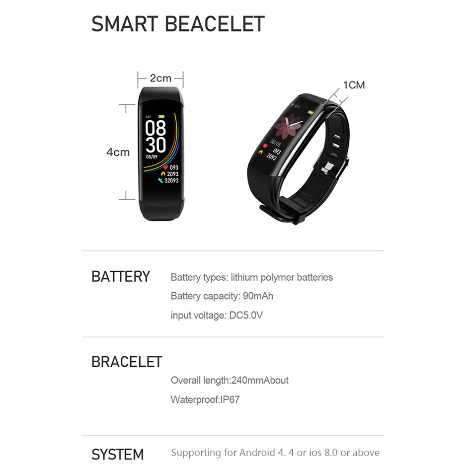 C6S 0.96inch Akıllı Band Fitness Tracker Akıllı İzle Sport Akıllı Bileklik Kalp Hızı Kan Basıncı Sağlık Bilekliği