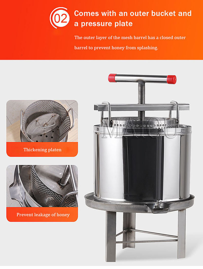 يدوي Beewax Honeycomb Cresser Stainless Steel Estractor Fruit Wine Press Nature Make Make Machine Equipment